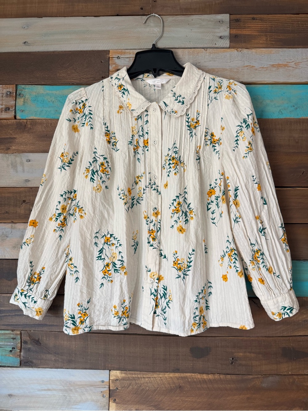 LC Lauren Conrad Floral Peter Pan Collar Pintuck Seersucker Blouse Top
| Size M